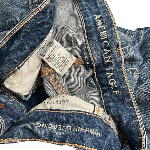 American Eagle Womens 4 Regular HiRise Jegging Distressed Dark Blue Stretch - Picture 2 of 7